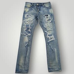 Embellish NYC Men's 36 Rip & Repair Distressed Skinny Fit Denim Jeans Hip-hop
